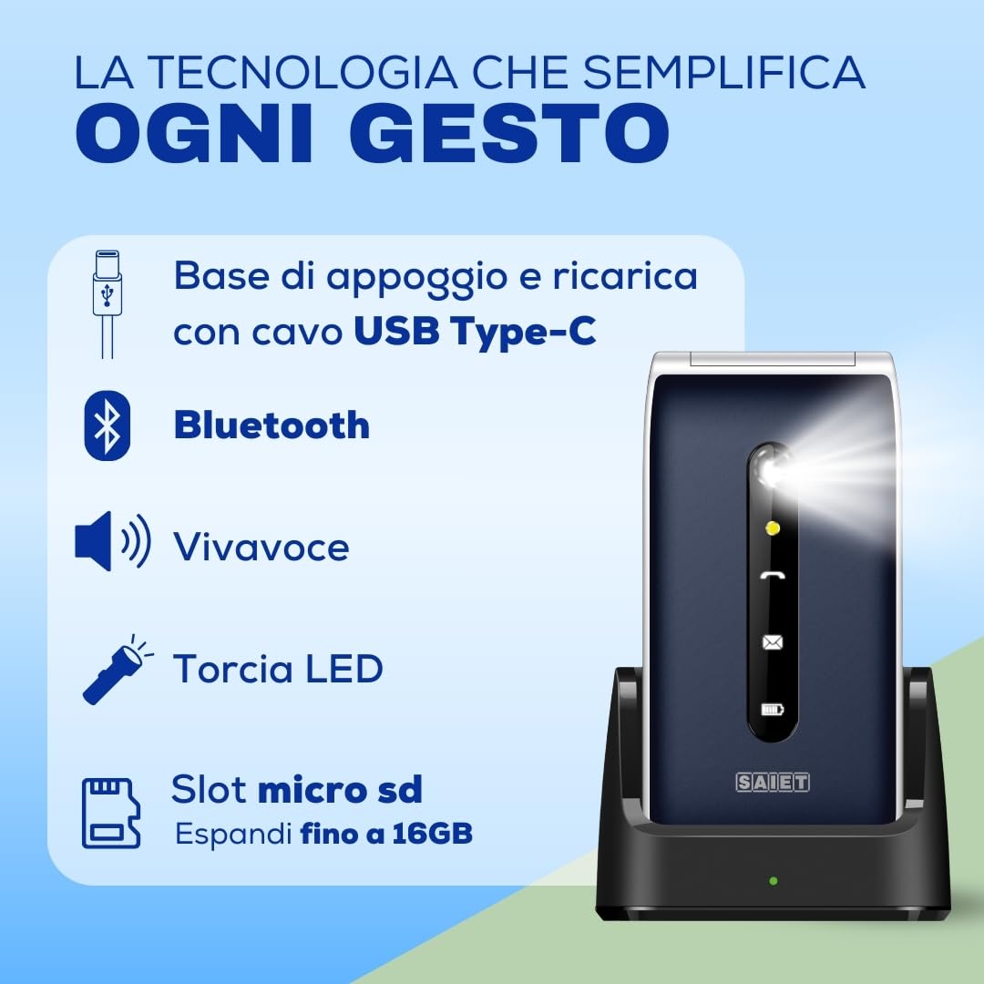 SAIET VANTO Cellulare per Anziani Facile da Usare, Display 2.4" a Colori