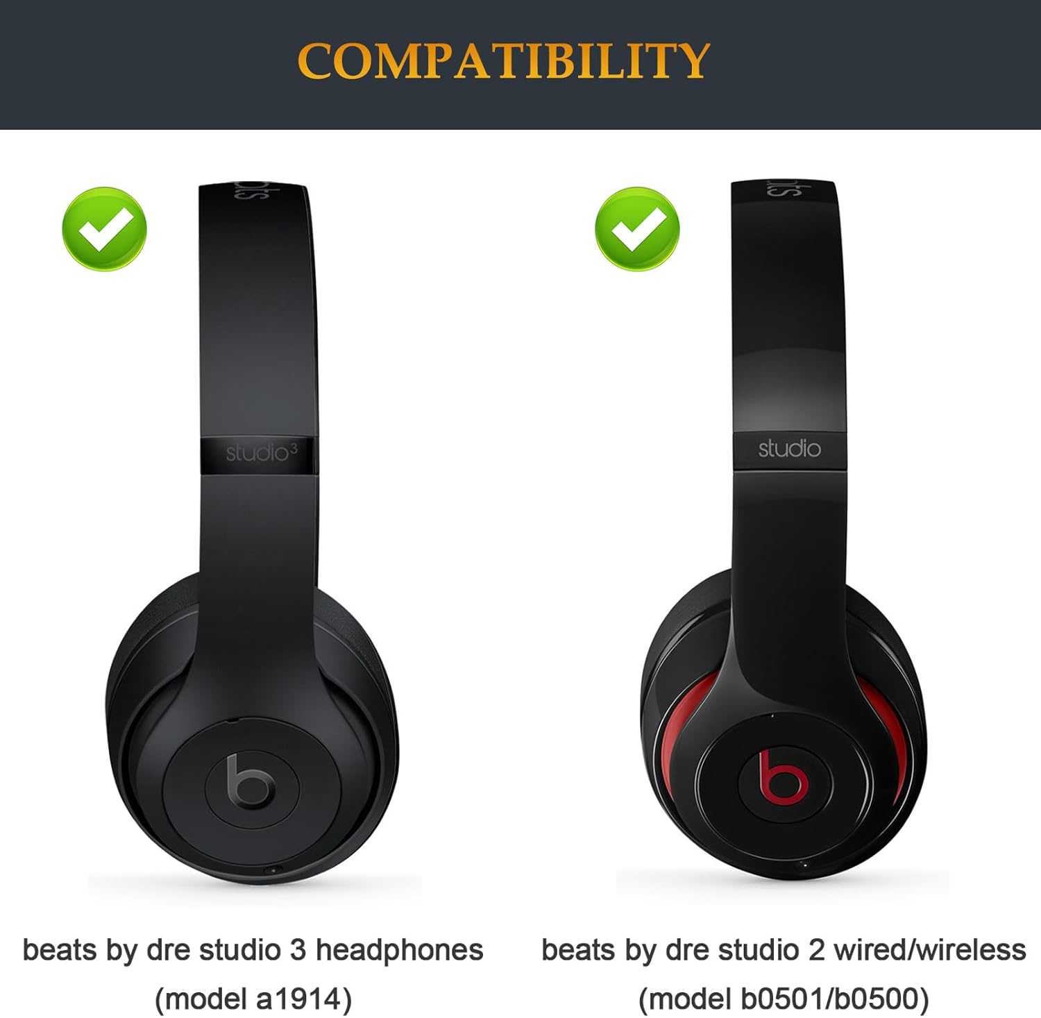Beat Studio 3 Headband Replacement Parts as Same as Stock Arch Band Repair Kit Compatible with Beats by Dre Studio 3/A1914 and Studio 2 Wired/Wireless (B0500/B0501) Over-Ear Headphones (Matte Black) - Image 2