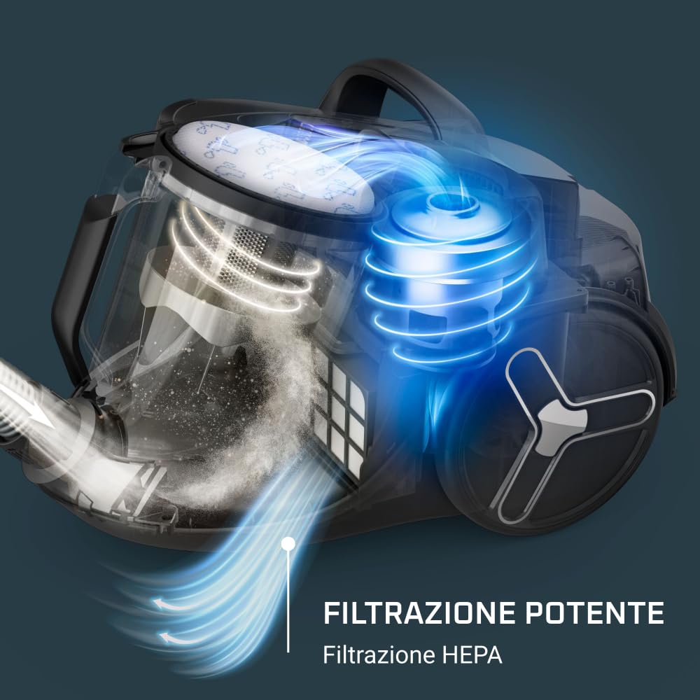 Rowenta Green Force Cyclonic Effitech, Aspirapolvere A Traino Senza Sacco, Modello Parquet, Pulizia a Basso Consumo Energetico, Realizzato in Plastica Riciclata, Riciclabile, Silenzioso, RO7C30