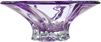 Bohemian Crystal AU51938, 12 Dia Sprayed Fruit Bowl Oklahoma, Novelty Designed Candy/Snacks Plate Amethyst, Centerpiece Dish with Geometrical Crystal Cut Design, Wedding Gift