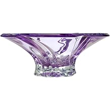 Bohemian Crystal AU51938, 12 Dia Sprayed Fruit Bowl Oklahoma, Novelty Designed Candy/Snacks Plate Amethyst, Centerpiece Dish with Geometrical Crystal Cut Design, Wedding Gift