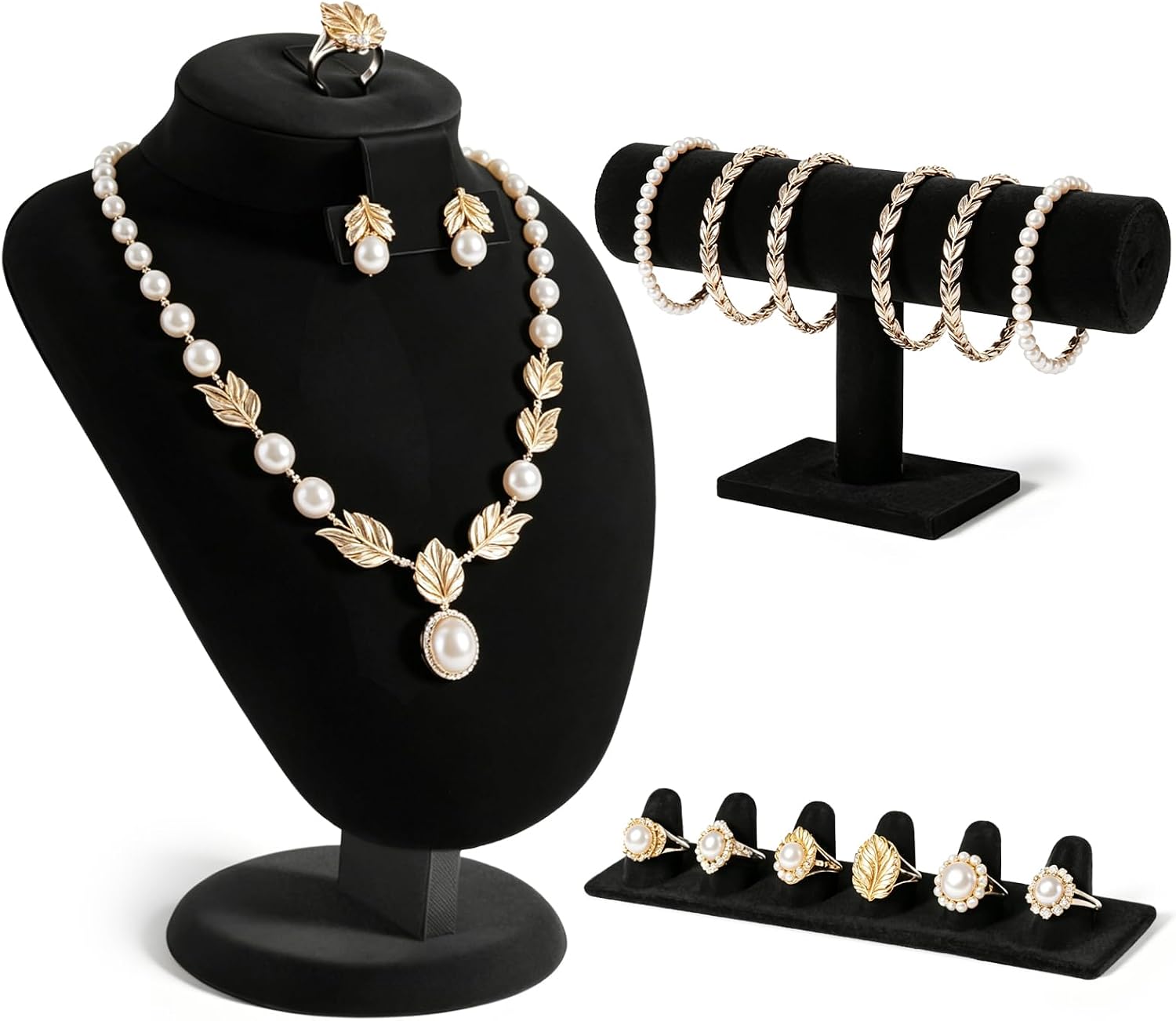 3 Pcs Black Velvet Jewelry Display Set