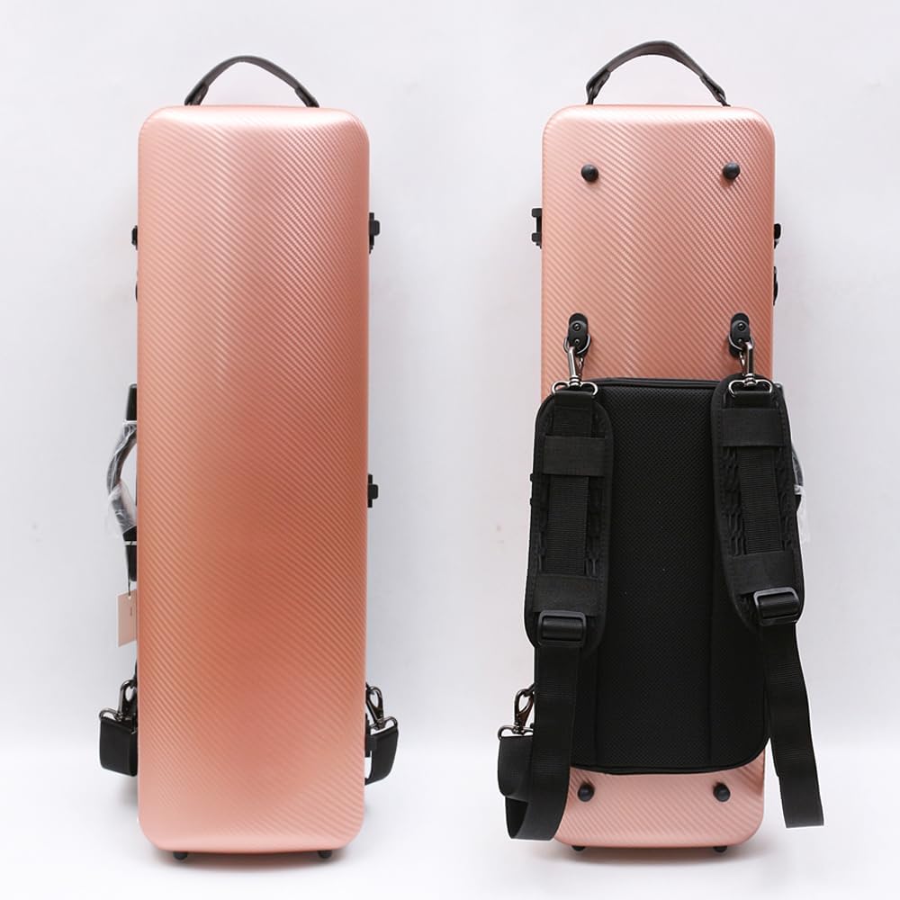 Vetimobato Braided Carbon Fiber Violin Case for 3/4 & 4/4 Full-Size Violins Rectangle Lightweight Hard Shell Case with Music Bag,4 Bow Holders Durable Protection for Travel & Storage (Rose gold)
