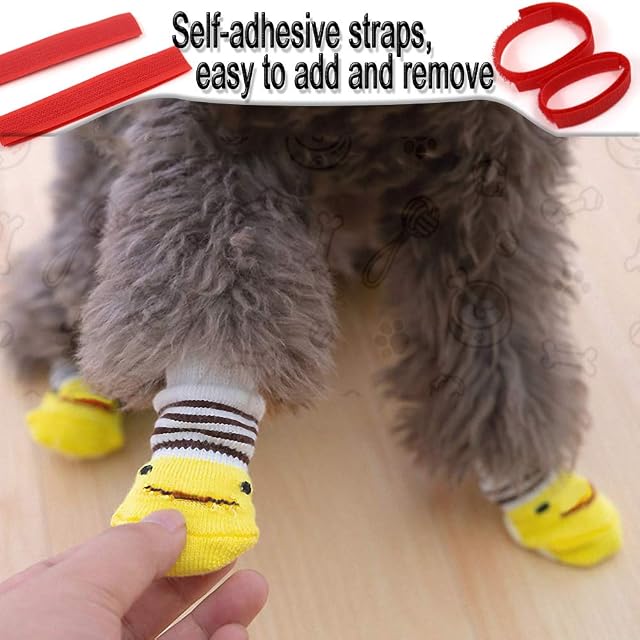 Foto 6 de 7 de 4 pares de calcetines antideslizantes para perros y gatos con refuerzo de goma y 8 correas pequeñas