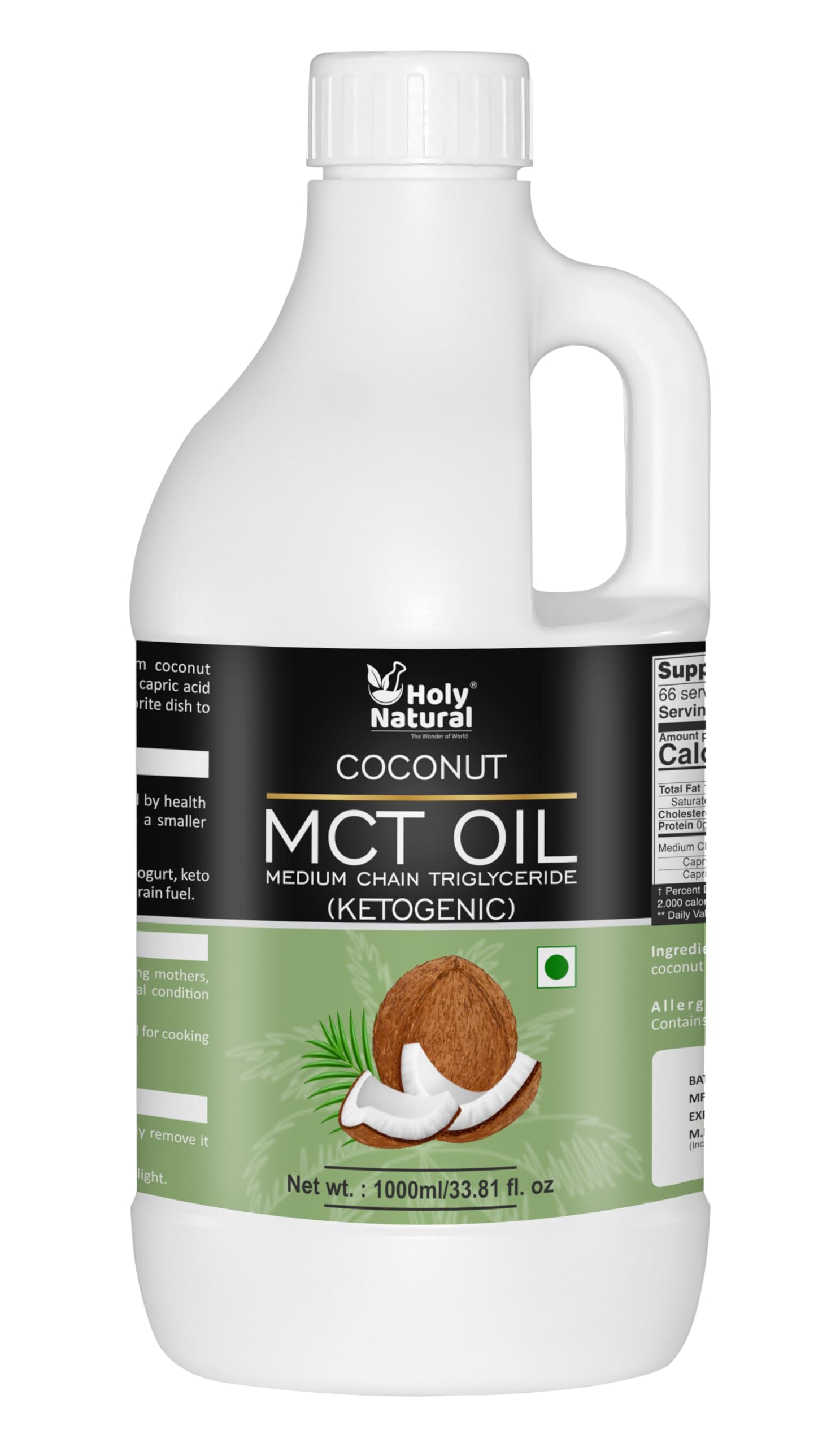 Holy Natural Coconut MCT Oil - 1000ml | Fractionated Coconut Oils I Sourced from Pure Coconut | Unsweetened Keto Diet Sports | For Weight Management, Instant Energy, and Intense Focus | Flavorless