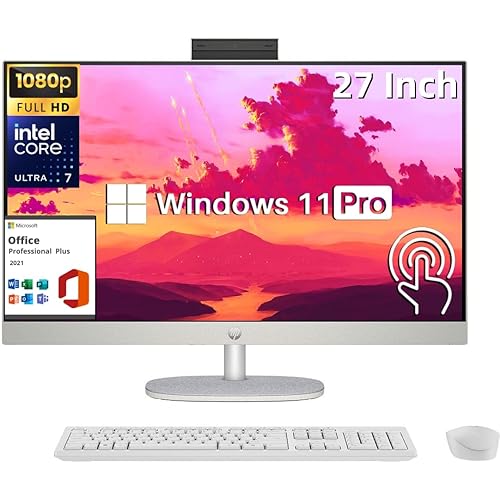 HP 27 All in One Desktop Computer, 27" Touchscreen FHD, with MS Office Lifetime License, Intel 12-Core Ultra 7 155U(Beats i7-1355U), 64GB DDR5, 1TB SSD, Wi-Fi 6, Wireless KB & Mouse, Windows 11 Pro