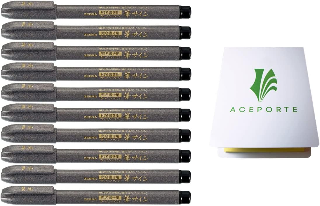 Zebra Fude Sign Brush Pen Extra Fine (WFSS4), Calligraphy Pen for Art Drawings, Manga Illustration, Water-Resistant Black Ink, Pack of 10 & Original Sticky notes