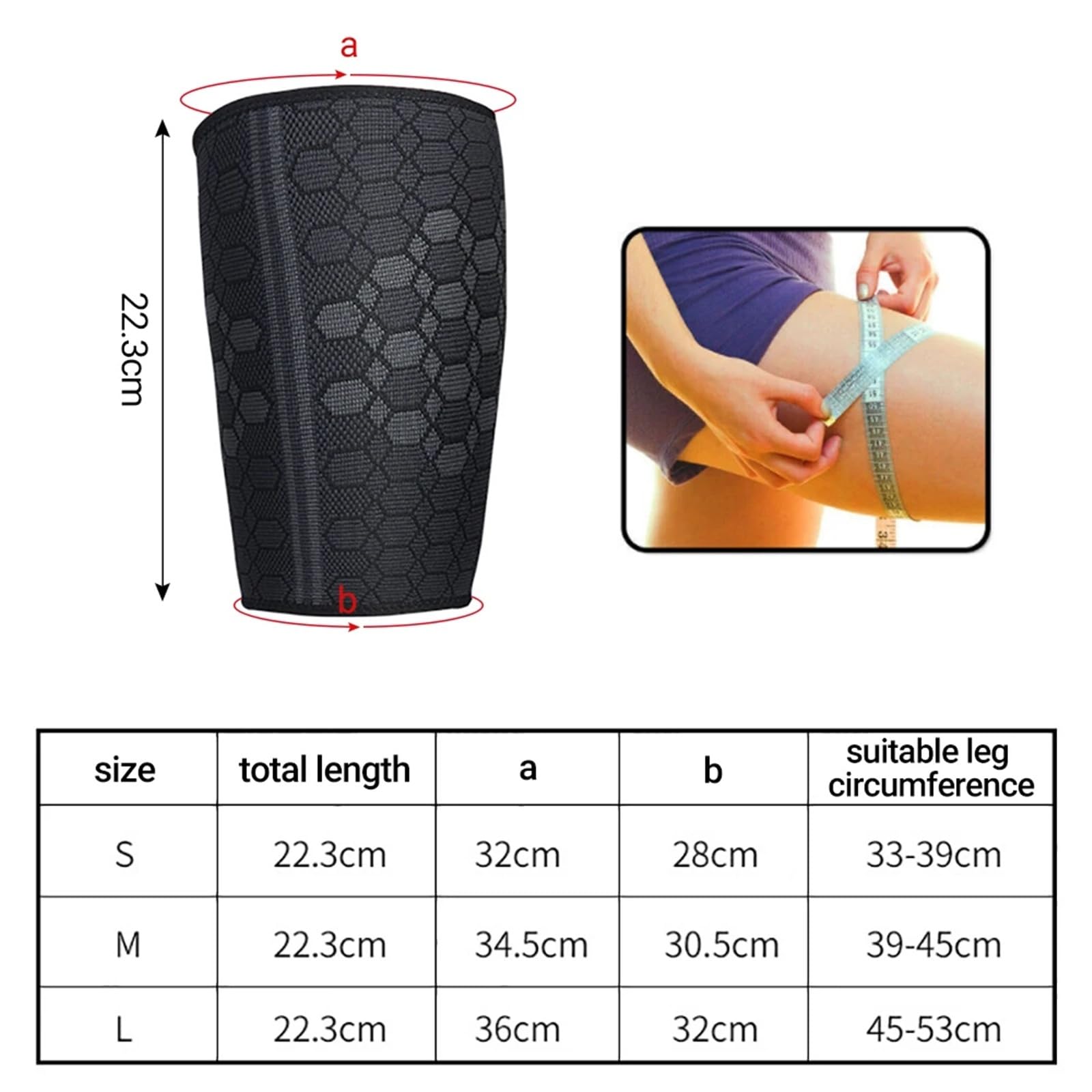 Manchon de compression de jambe Manchon de compression élastique, orthèse cuisse, bandage for blessure musculaire, ischio-jambiers, salle sport