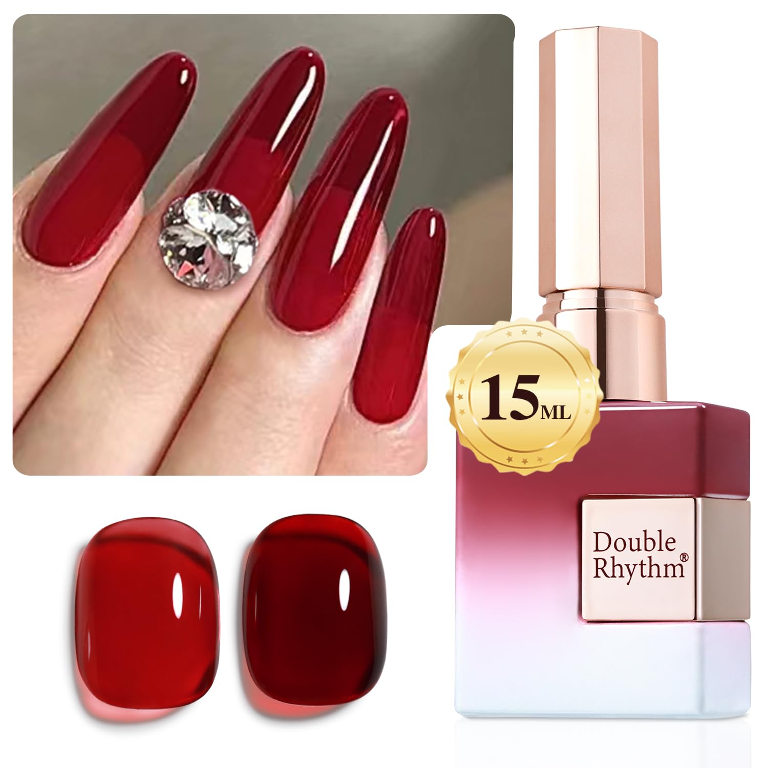 Double Rhythm 15 ML Dark Burgundy Gel Polish Pure Sheer Same Color Same Bottle Soak Off Gel Polish Art Manicure Salon DIY at Home for Women (Jelly