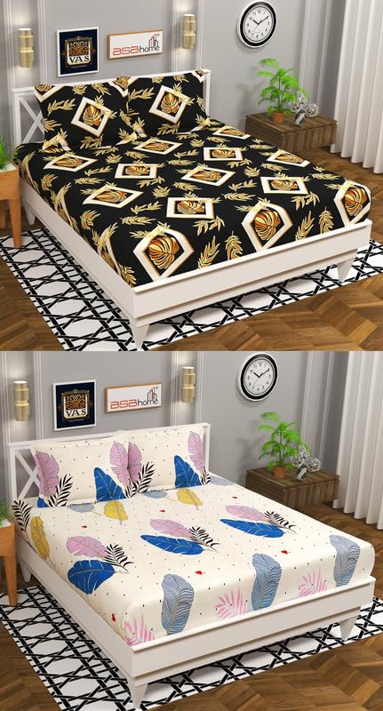 Image of HOMEKART Combo of 2 Double Bedsheet with 4 Pillow Covers - Elegant Designs, Perfect for Every Bedroom Ultra Soft, Fade-Resistant & Durable Breathable & Wrinkle Sheets 220 x 218 cm - White and Black