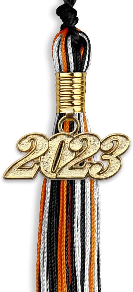 Endea Graduation Mixed Triple Color Tassel with Gold Date Drop (Black/Orange/White, 2023)
