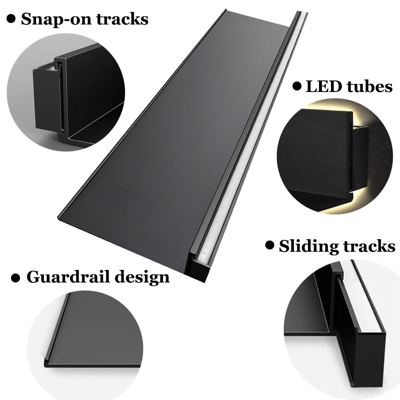 BVCL Mensola Da Parete Sospesa In Metallo Con LED | Scaffale Galleggiante Illuminato Per Soggiorno Camera Da Letto Bagno, Design Moderno(Black,80 cm)