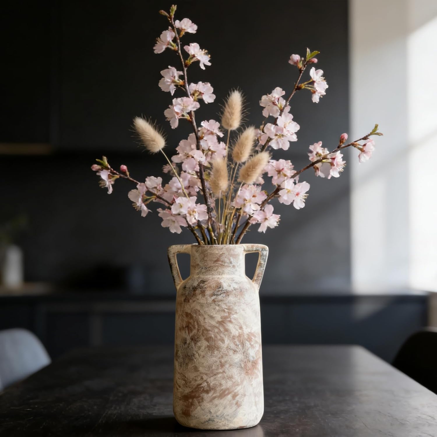 MILÖNGA Ceramic Vase Raw Terracotta Vase for Centerpieces,Modern Farmhouse Rustic Vintage Flower Vase for Pottery Barn Home Decor,Living Room,Kitchen Bedroom (Brown, 10.3 Inches)