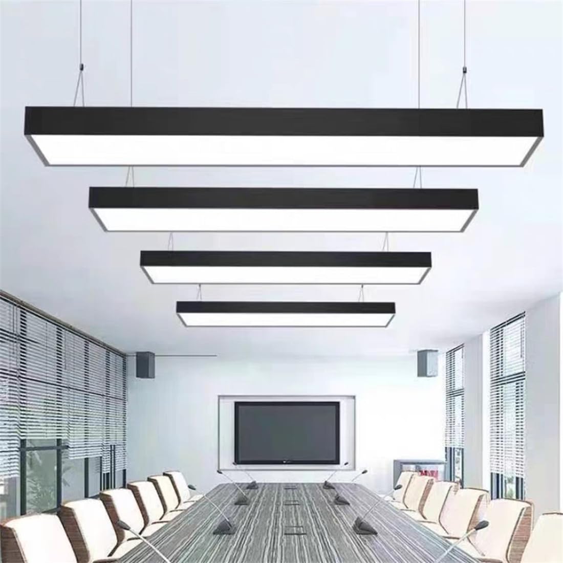 Prostokątna Lampa Wisząca Liniowa Wiszący Minimalistyczny Żyrandol Biznesowy Czarna, Chłodna, Biała Lampa Sufitowa Duże, Łączone Lampy LED Do Biura, Sklepu, Bilard