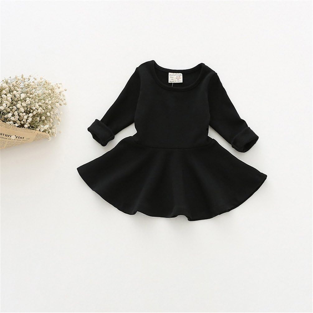 Toddler Baby Girls Long Sleeve Cotton Dress Solid Ruffle Tops - Image 2