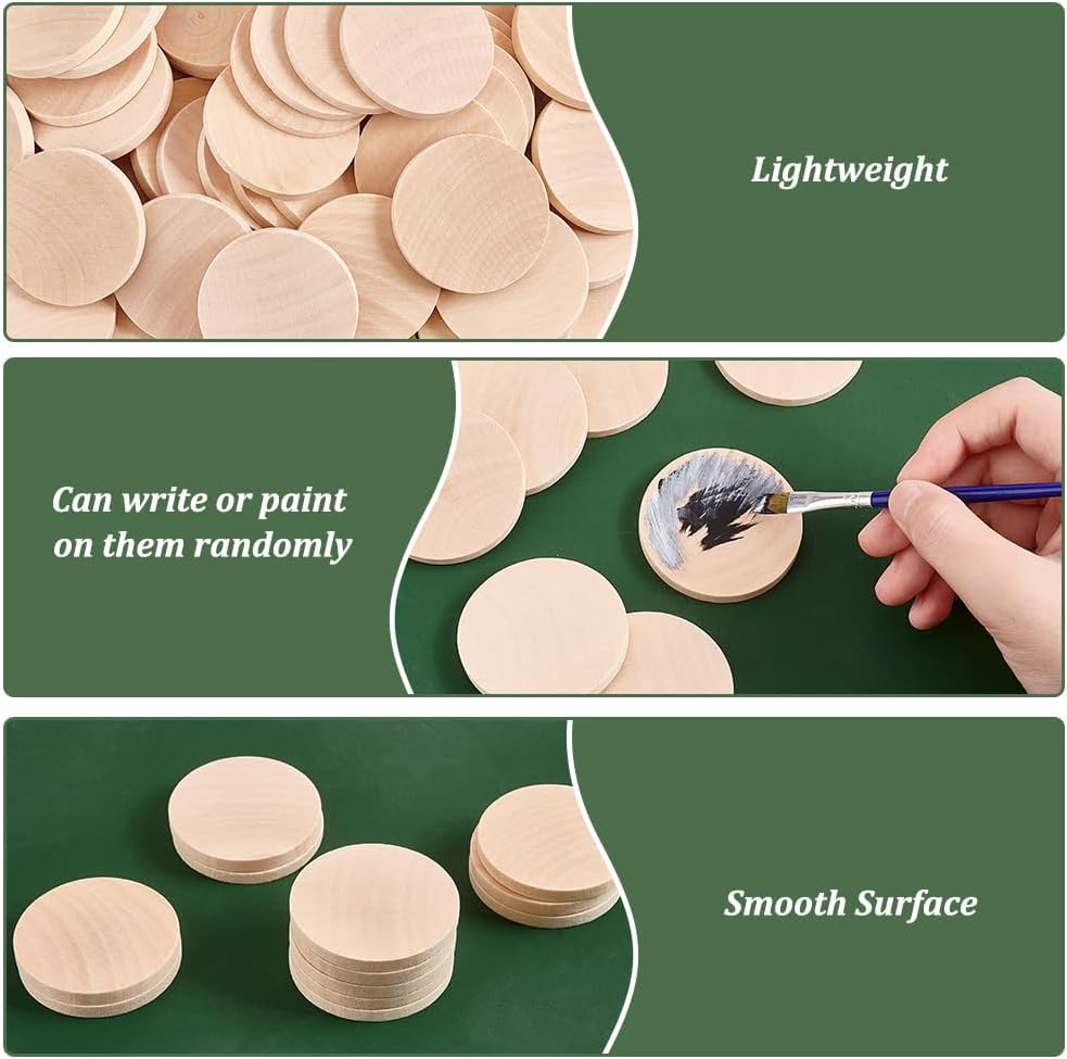 PH PandaHall 100PCS 2 Inch Natural Wood Slices, Unfinished Round Wooden Discs Round Wooden Tokens Wood Coins Wooden Circle Chips Small Blank Wooden Pieces for DIY Christmas Arts Crafts Projects
