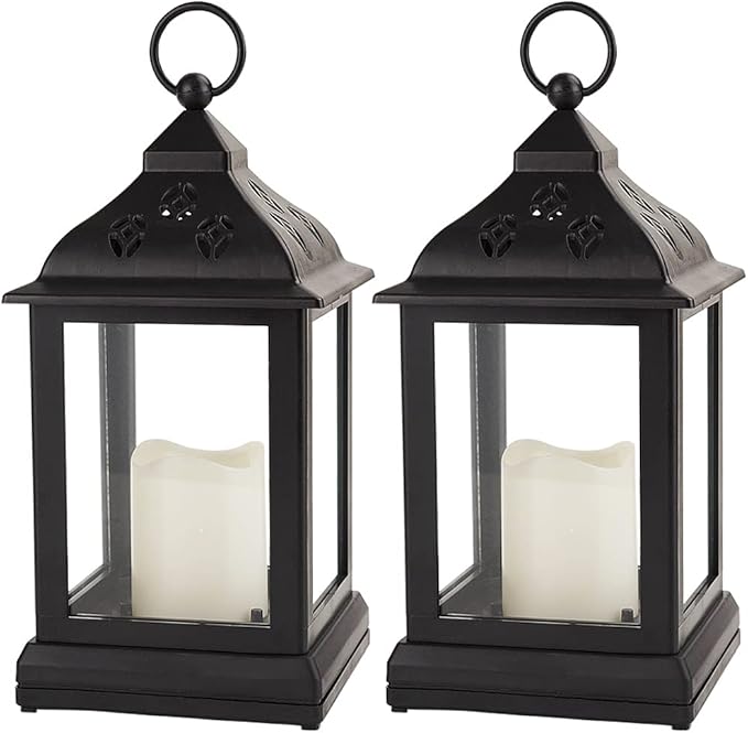 Bright Zeal 2Pack 9.5" Vintage Decorative Candle Lantern with LED