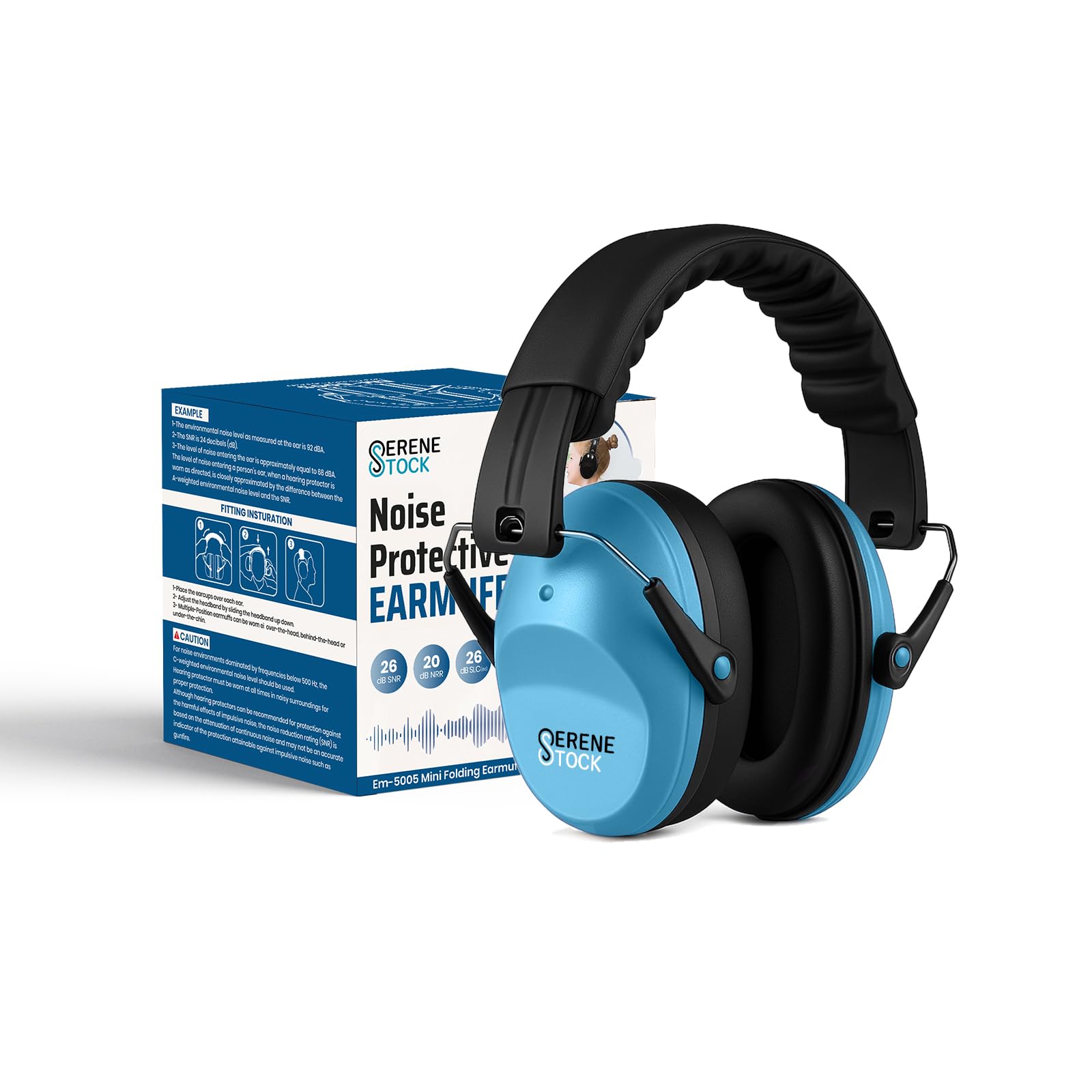 Serene Stock Kids Ear Defenders - 26db SNR Ear Defenders - Sound Blocking Earmuffs Autism - Noise Cancelling Headphones Toddlers (Blue)