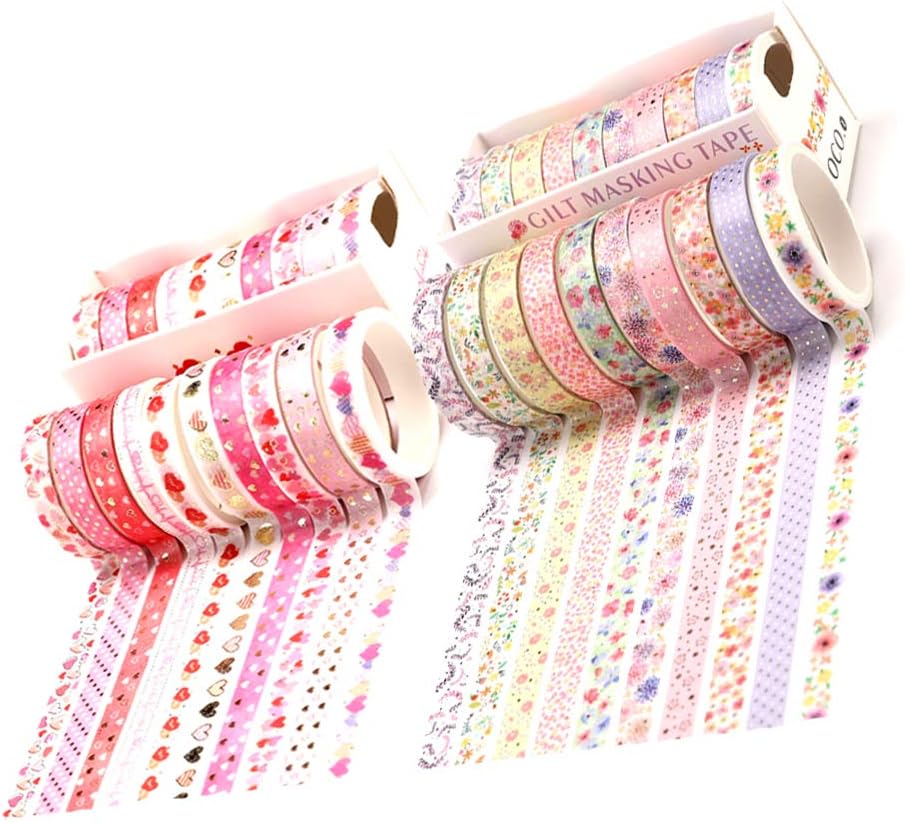 巻 マスキングテープ 売れ筋ランキング 和紙テープ 金箔押し 薄い マスキング絵 花 ノートの装飾に使える 手帳用 Diy工芸品 プレゼント包装 ハート