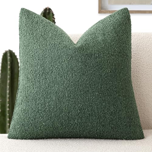 Image of Foindtower Decorative Textured Boucle Throw Pillow Covers Accent Solid Pillow Cases Neutral Soft Cozy Couch Cushion Case for Chair Sofa Bedroom Living Room Home Decor 24x24 Inch,1PC,Pine Green