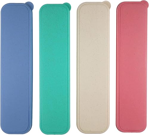 4 Pack Portable Travel Tableware Storage Box Case for Cutlery Kit (4 Colors) 4 colores,Azul Verde Beige