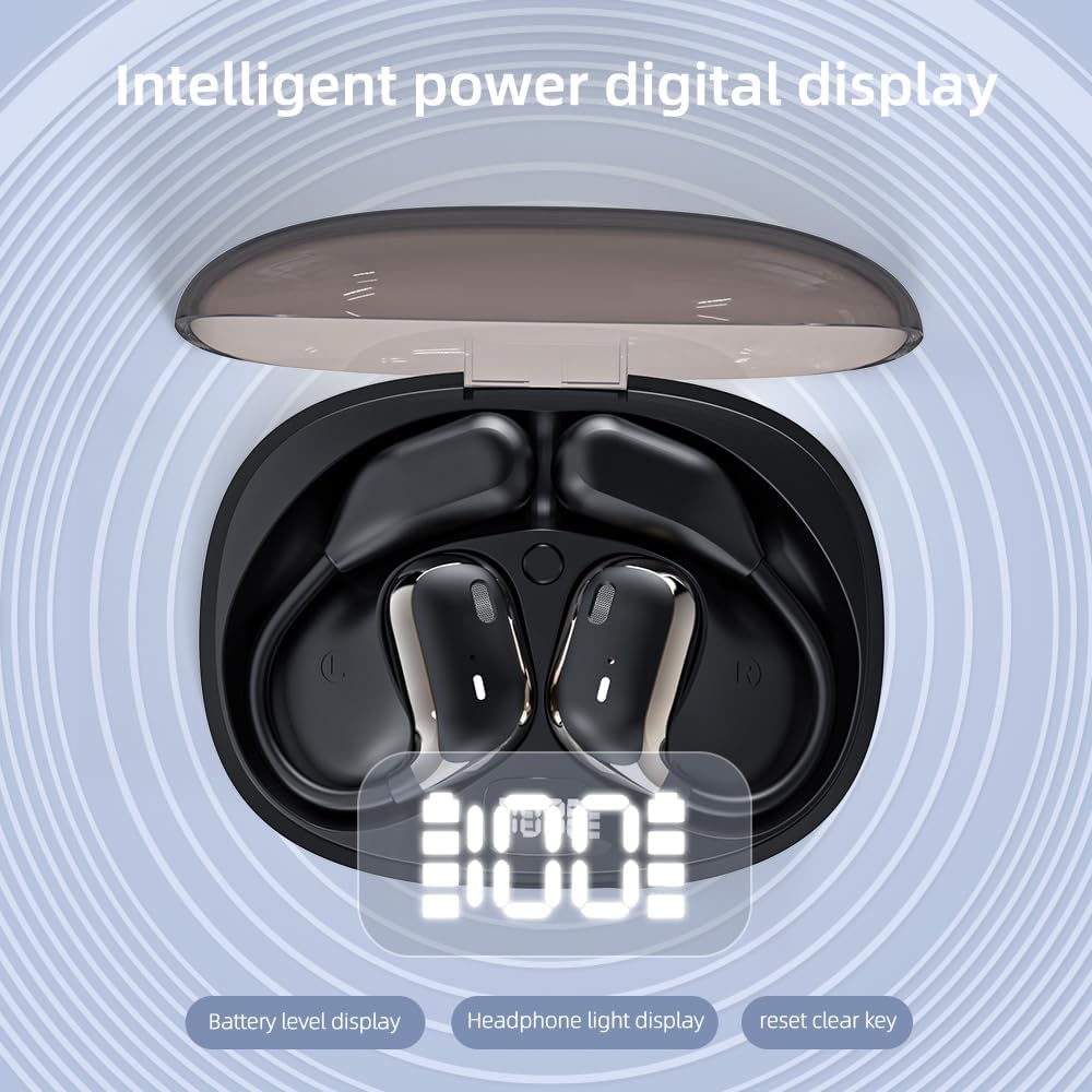 OWS high-Definition Sound Quality Open 5.4 Bluetooth Earphones for Daily Life, Waterproof LCD Battery Display JM-15