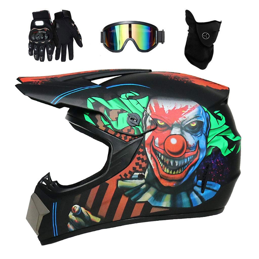 Gioventù Casco da Motocross, Pieno Volto Fuori Strada MTB ATV Casco da Motociclista, Professionale BMX Quad Dirt Bike Enduro Schianto Casco, con Occhiali Maschera Guanti