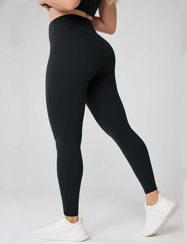 UNISSU Hugcurve No Front Seam High Waisted Workout Leggings for Women Buttery Soft Yoga Pants Gym Athletic Tights - 25'' Black Medium image 2