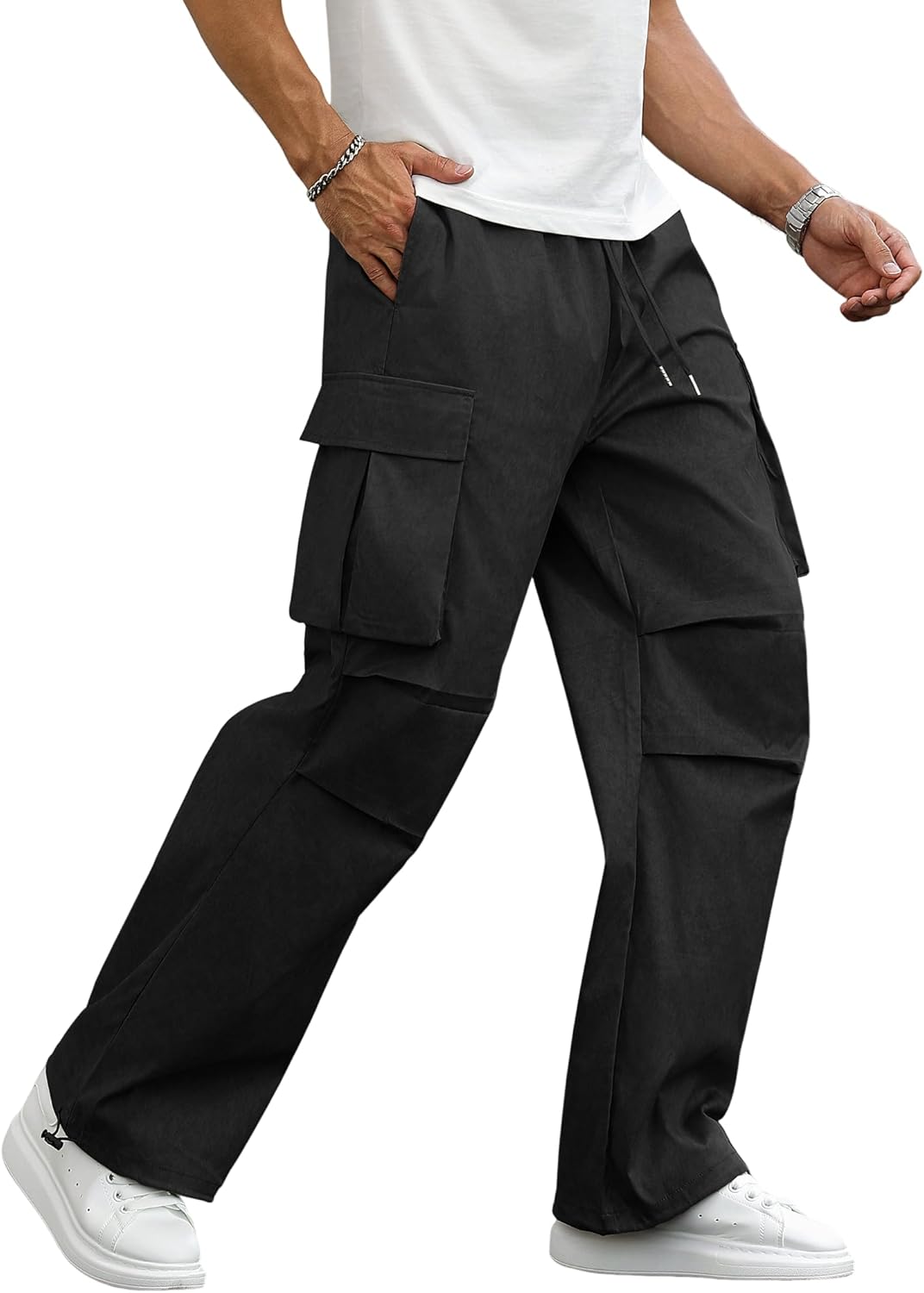 ZAFUL Men's Parachute Sweatpants Y2k Baggy Track Pants Drawstring Wide Leg Casual Trousers Streetwear