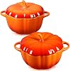 Hushee 2 Pcs Pumpkin Bowl Set with Lid & Handle - Fall Pumpkin Shape Sugar Dessert Soup Ceramic Dinnerware for Thanksgiving, Halloween, Autumn Harvest, Decoration Gift Bowl13 Oz, 8.1 oz