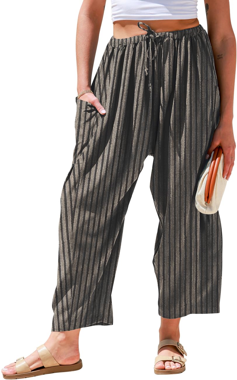 TARSE Womens Linen Wide Leg Pants Casual Loose Drawstring Summer 2025 Beach Travel Vacation Palazzo Harem Pants with