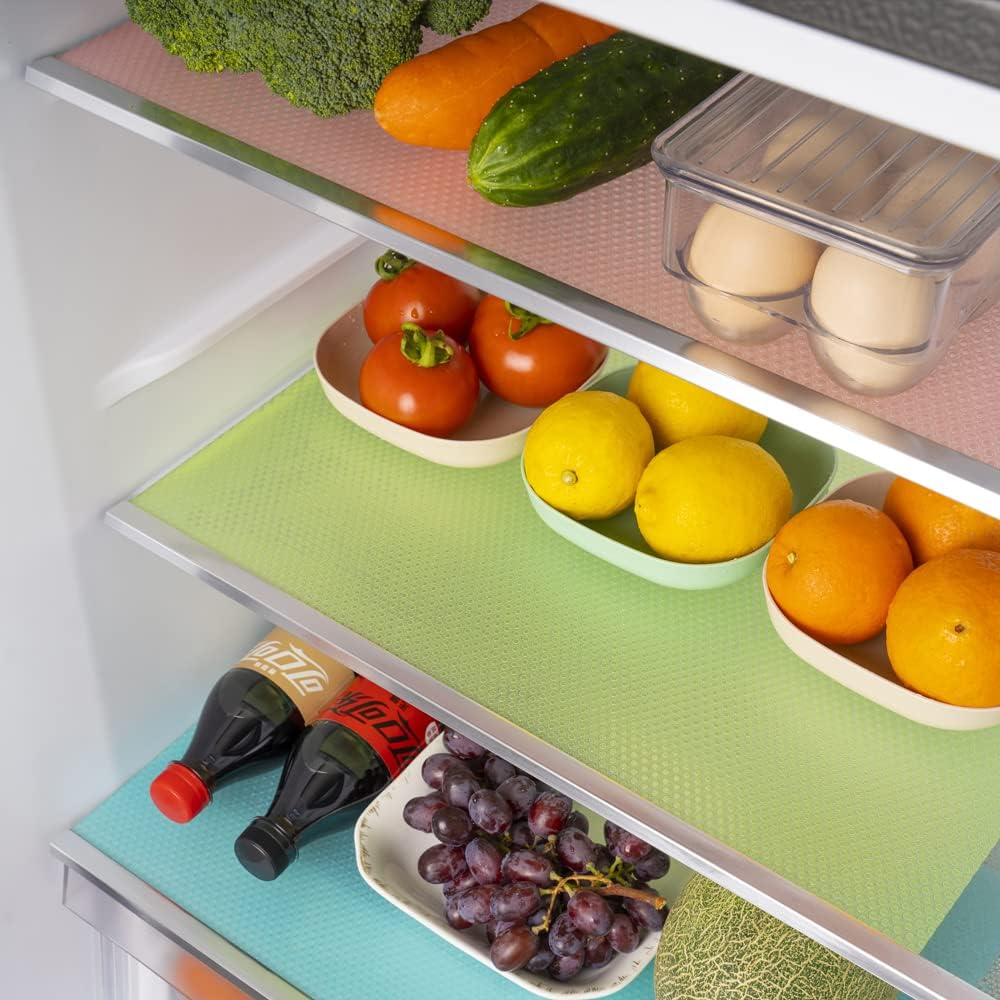 Bloss 9PCS Refrigerator Liners Mats Washable, Refrigerator Mats Liner Waterproof, Fridge Liners for Shelves, Cupboard Cabinet Drawer, 3 Color (Blue+Green+Pink)