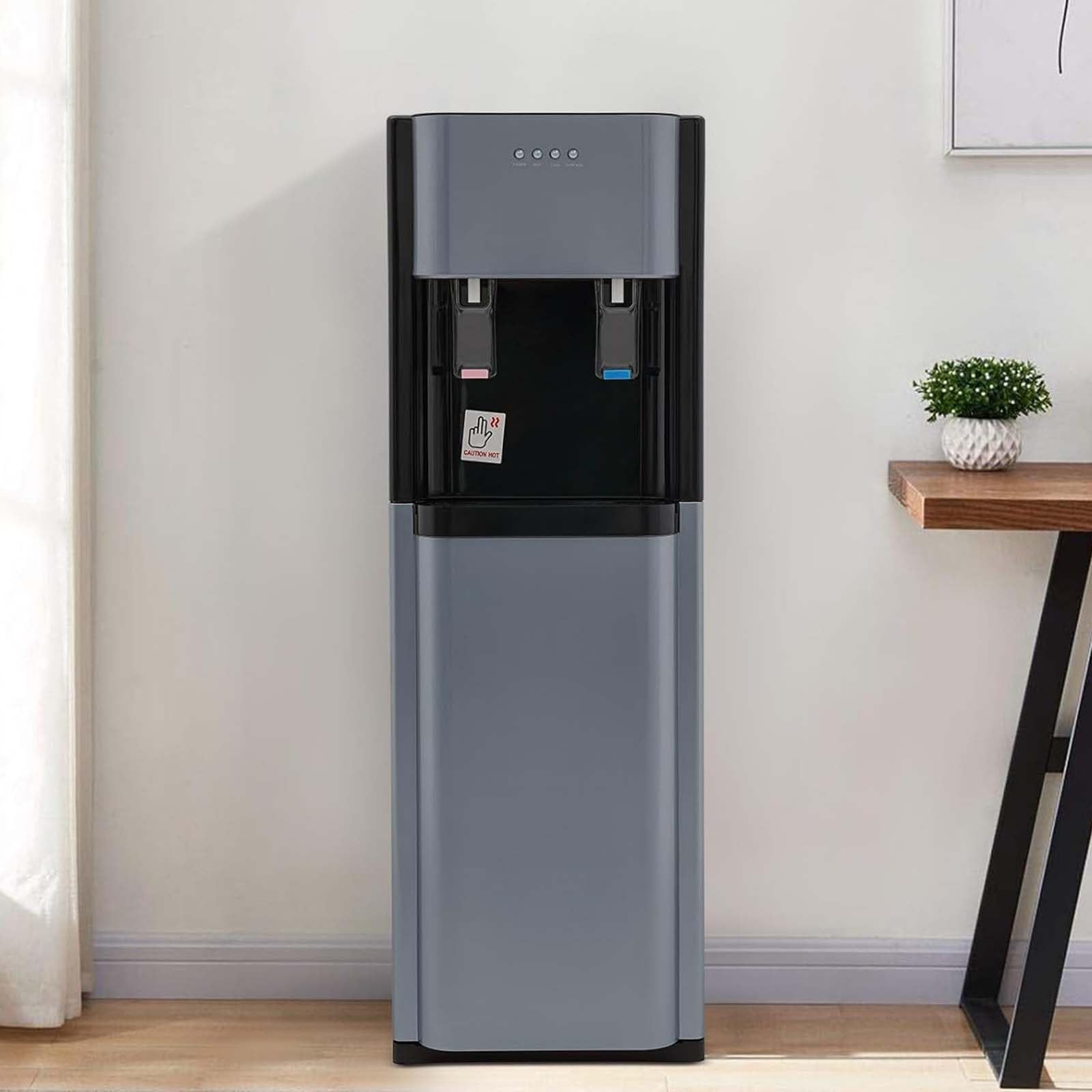 Standing Water Cooler For Living Room, Bottom Loading Hot & Cold Water Dispenser With 3 Temperature Options, No Heavy Lifting Required For 3/5 Gallon Bottles An-ti-Dry Burn(Grey,Hot+Warm)