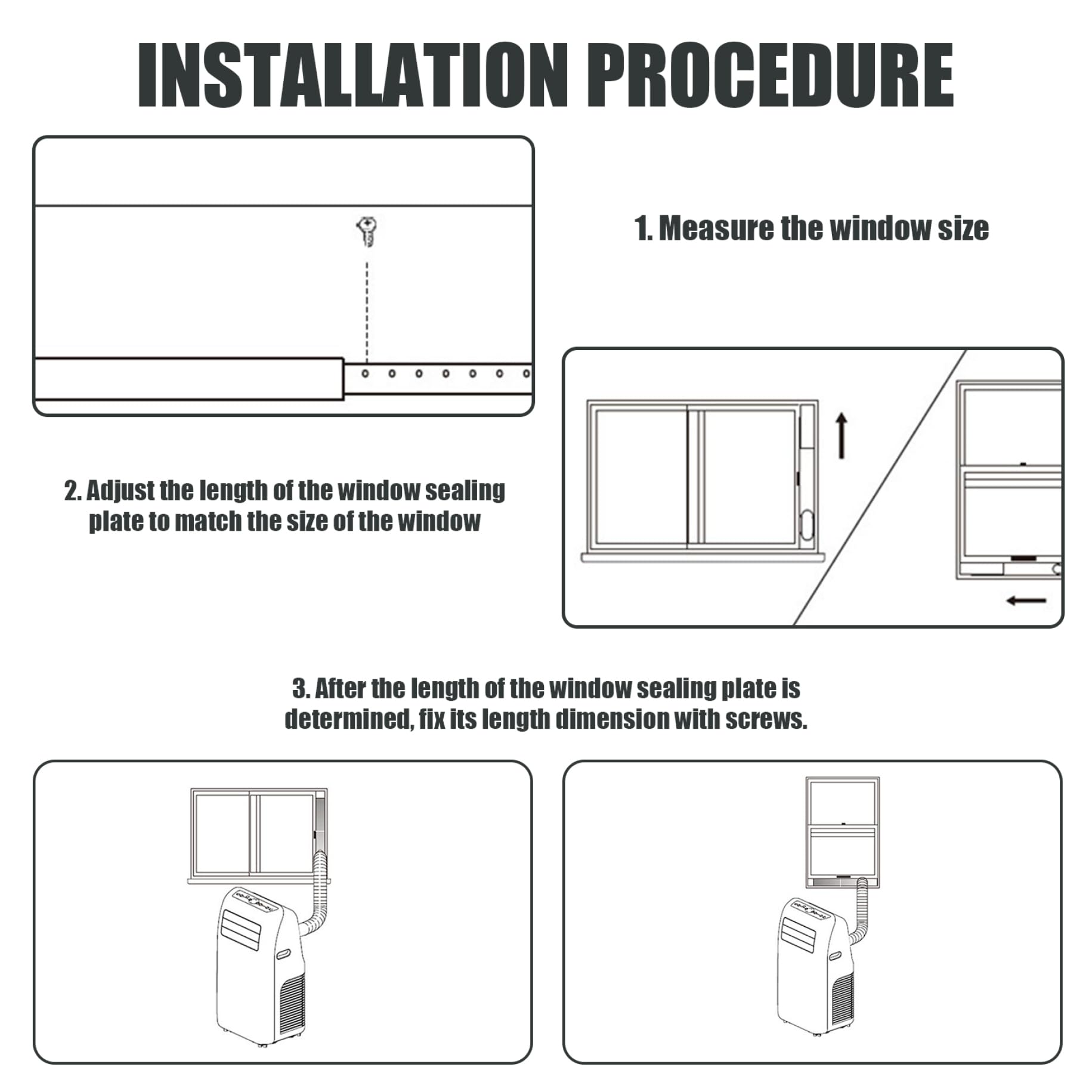 Kit di ventilazione per finestra CA portatile da 4 pezzi/set Kit di guarnizione per finestra CA regolabile 4 in 1 per diametro 5, 9 e 5, 1..Tubo di scarico, guarnizione in plastica per condizionatore