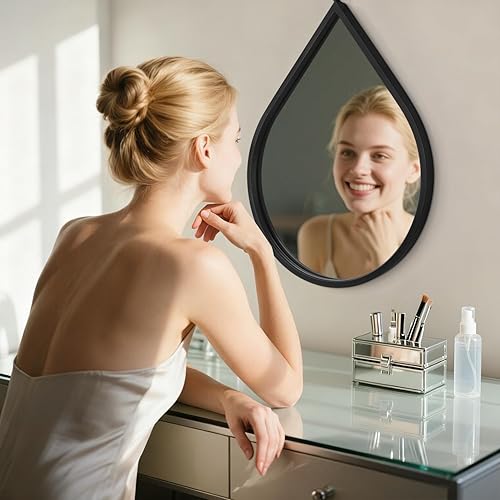 Miniatura 12 de Pequeños espejos de pared decorativos con forma de lágrima blanca, espejos de pared ovalados irregulares para sala de estar, baño, dormitorio, Blanco