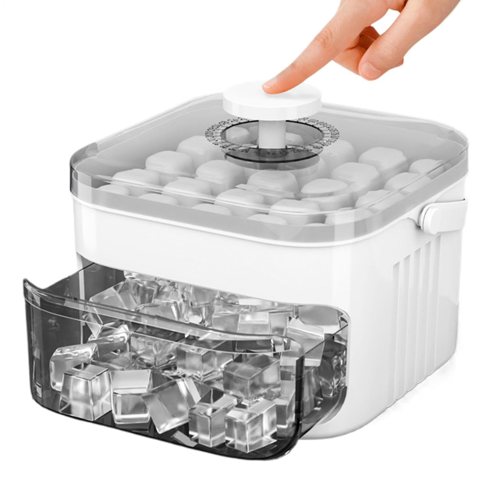 Ice Maker with Easy Press Lid, 50 Cubes Ice Cubes Tray with Lid and Bin