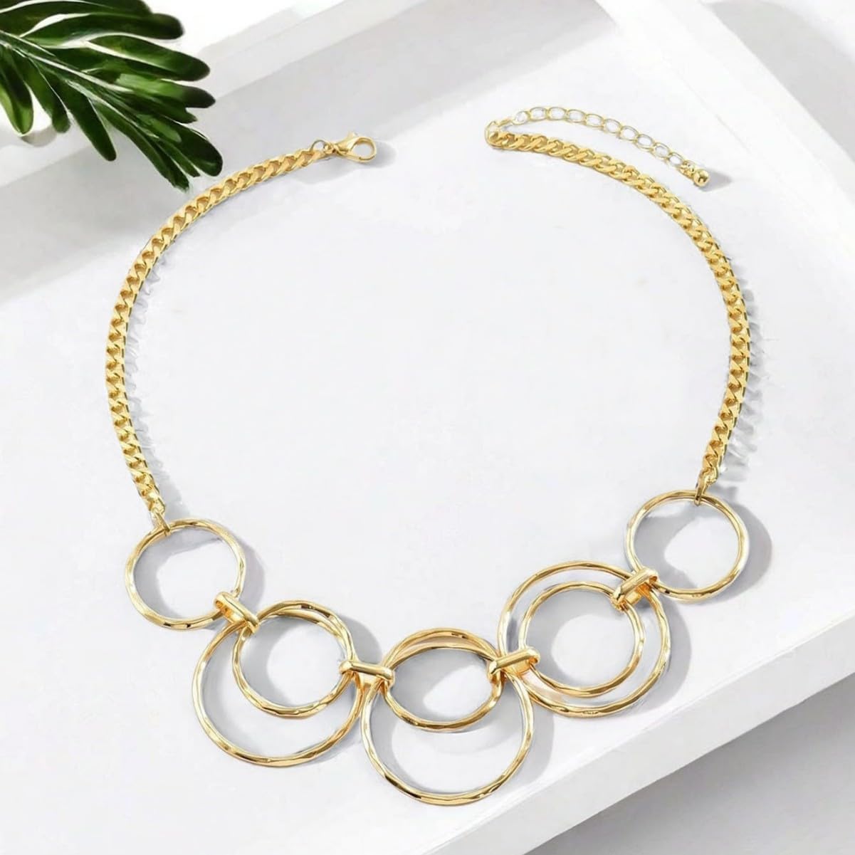 Gold Double-Loop Necklace Set for Women Loop Chain Link Choker Necklace and Dangle Loop Earrings Statement Jewelry Set - Image 7