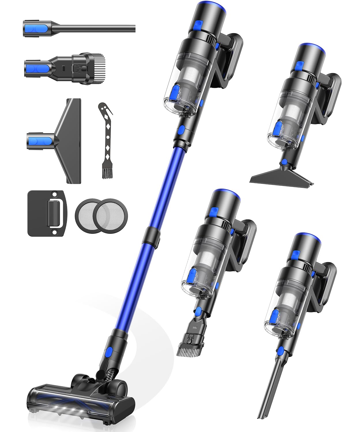 550W/45KPa Aspirateur Balai sans Fil, 50 Min d’Autonomie Aspirateur sans Fil Autoportant, Brosse Anti-Enchevêtrement & Éclairage LED, pour Sols Durs, Tapis et Poils d’Animaux (Bleu)