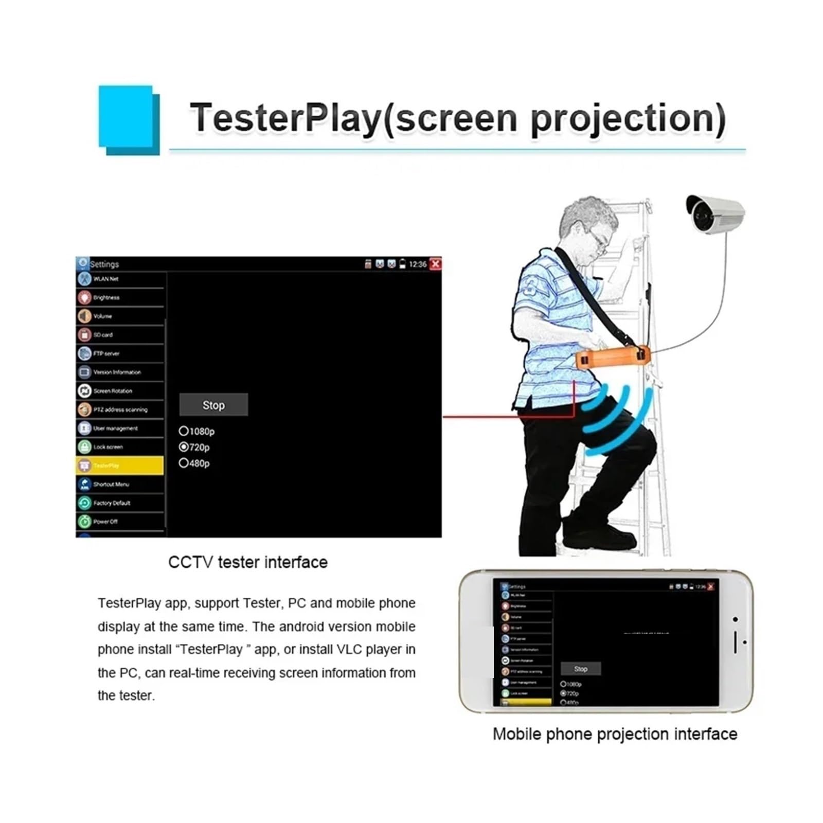 Testeur de vidéosurveillance, X9-MOVTADHS Pro 8K H.265 Test De Caméra IP Testeur 8MP TVI/CVI/AHD/CVBS avec POE ++ Max 90W Sortie Puissance