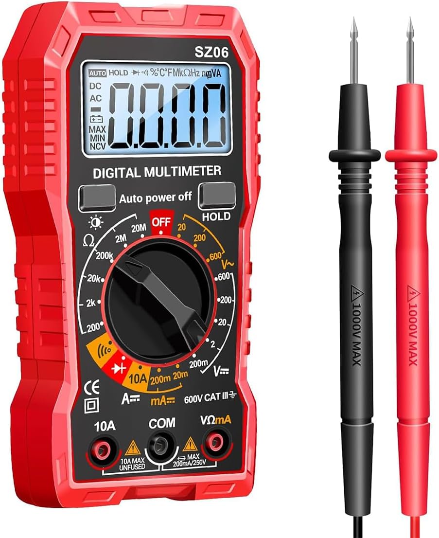 Serplex® Professional Multimeter Auto Voltmeter - Digital Tester for AC/DC Voltage, DC Current, Resistance & Diodes with LCD Display & Non-Contact Safety, Ideal for Electricians & DIY