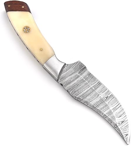 Miniatura 3 de Cuchillo de caza de Damasco hecho a mano de 8 pulgadas, cuchillo de caza de hoja fija con funda de cuero, cuchillo de damasco de hoja fija con mango