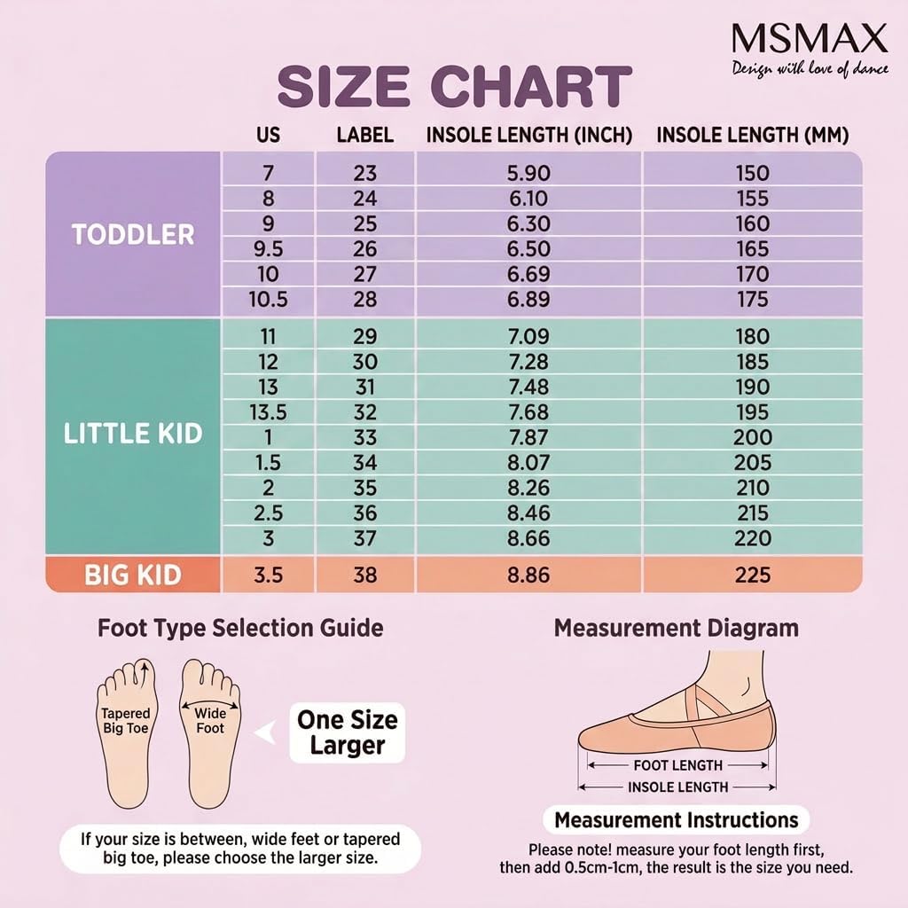 MSMAX Girls Ballet Shoes Toddler Costume Dancing Flats for Kids (Toddler/Little Kid/Big Kid)