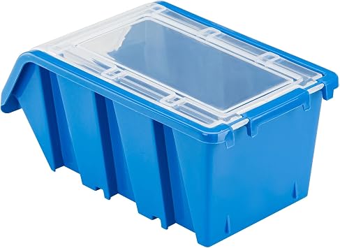 10 x Stacking Boxes with Lid Workshop Stacking Box Sorting Box 100 x 155 x 70 cm Blue Stackable Plastic Storage Boxes