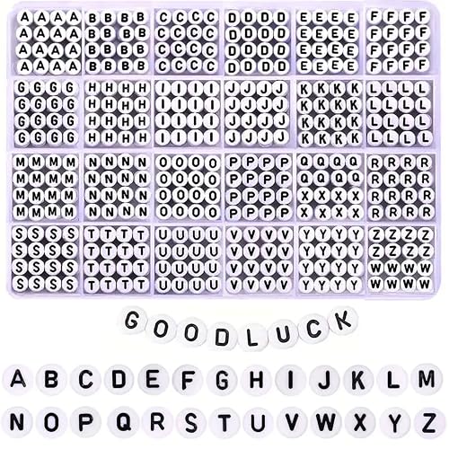 Image of INDIKONB Alphabet Round Single Letter Beads Set ? 26 Types A-Z, Perfect for Friendship Bracelet, Name Beads, Craft Beads, Jewelry Making & DIY Projects (with Box), White