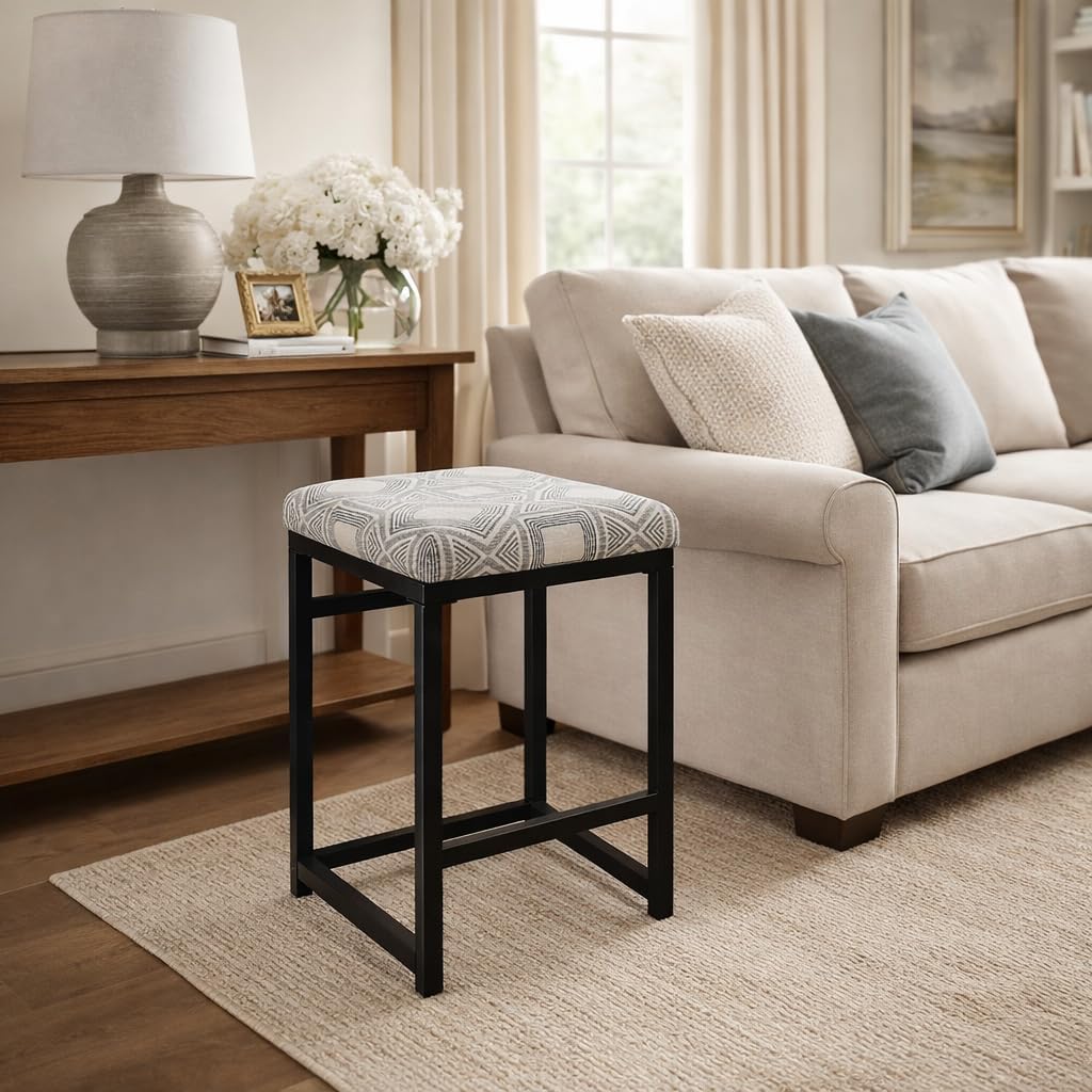 Spatial Order Metal Frame Counter Stool, 24-Inch, Charcoal Square Geometric