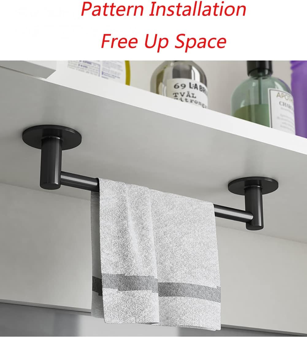 2Pcs Self Adhesive Hand Towel Rail Set Metal Holder with Wooden Rod Wall Mounted Towel Rack for Bathroom Iron Sheet and Abs Material Space Saving Organizer for,Black-40 cm