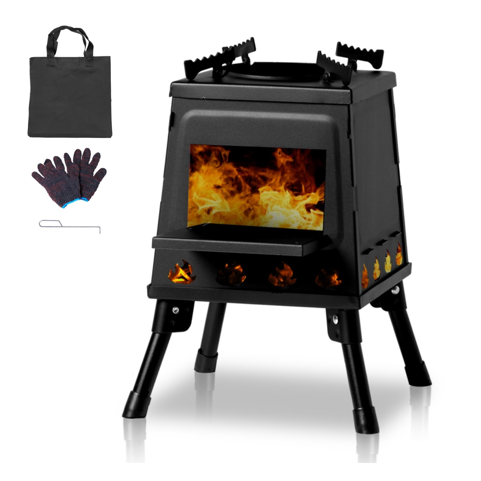 Bonnlo Camping Wood Burning Stove, Portable Small Camp Stoves, Detachable and Lightweight Fire Pit for Outdoor Hiking Picnic (27x27x34cm)