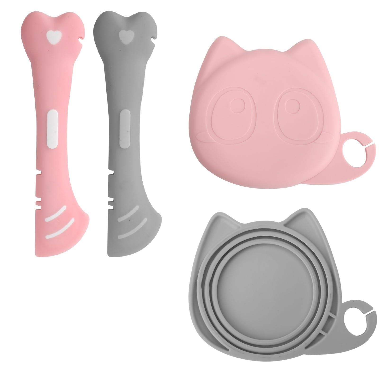 Set di 2 cucchiai per cibo per gatti, multifunzionali, apriscatole e custodia in silicone senza BPA, per alimenti per animali domestici, gatti, cani, alimenti per animali domestici