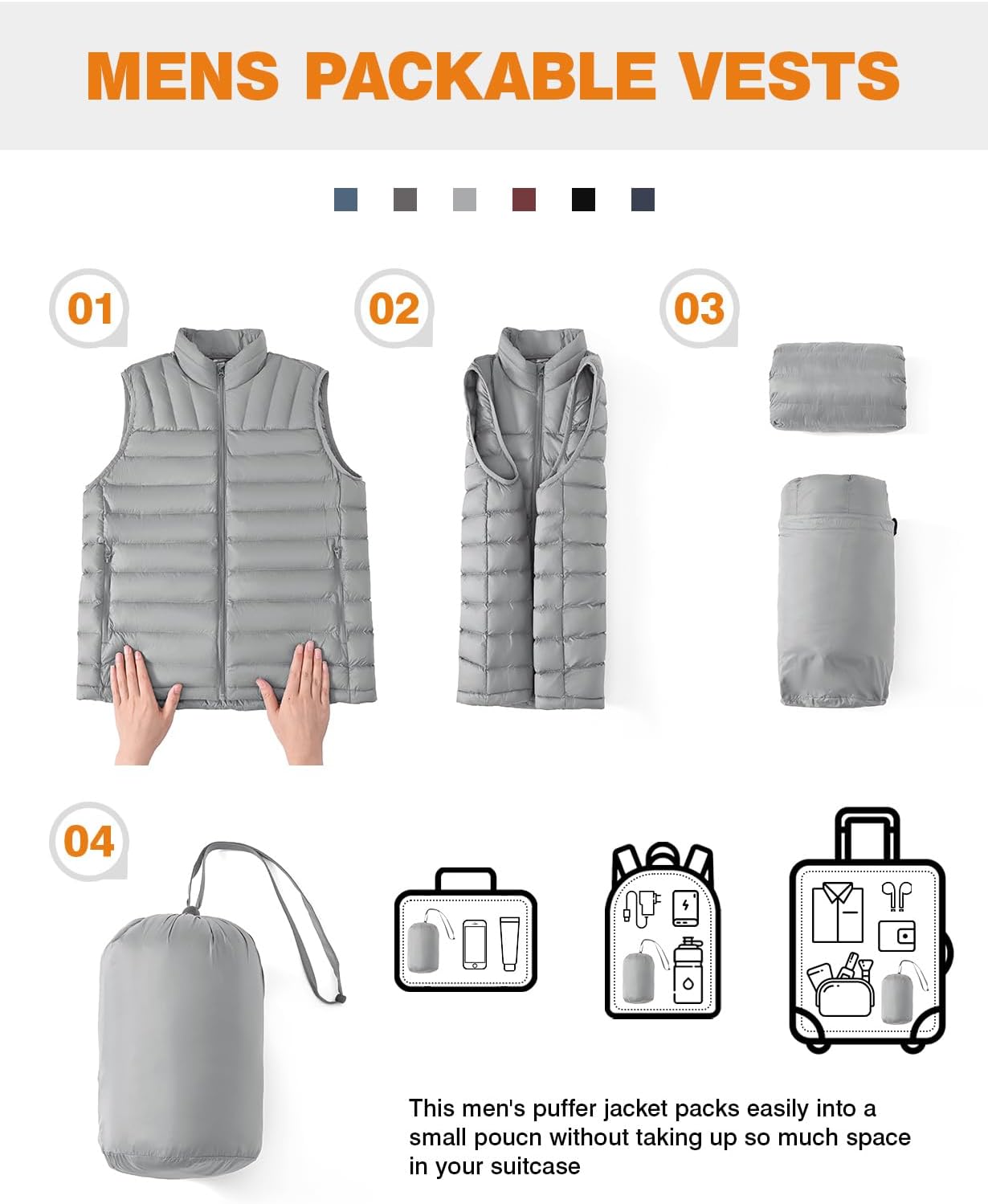 TBMPOY Men's Lightweight Packable Puffer Vest Sleeveless Puffy Outerwear Water-Resistant Bubble Jackets Work Casual Golf - Image 5