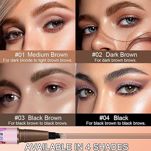 Miniatura 5 de Kaely 2 bolígrafos de cejas Microblading, color negro, 4 puntas, lápiz líquido para cejas, mágico, preciso, impermeable, lápices de cejas para